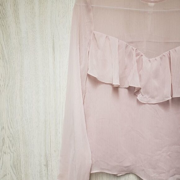 Express Sheer Ruffle Baby Pink Blouse Top Small - Picture 5 of 6